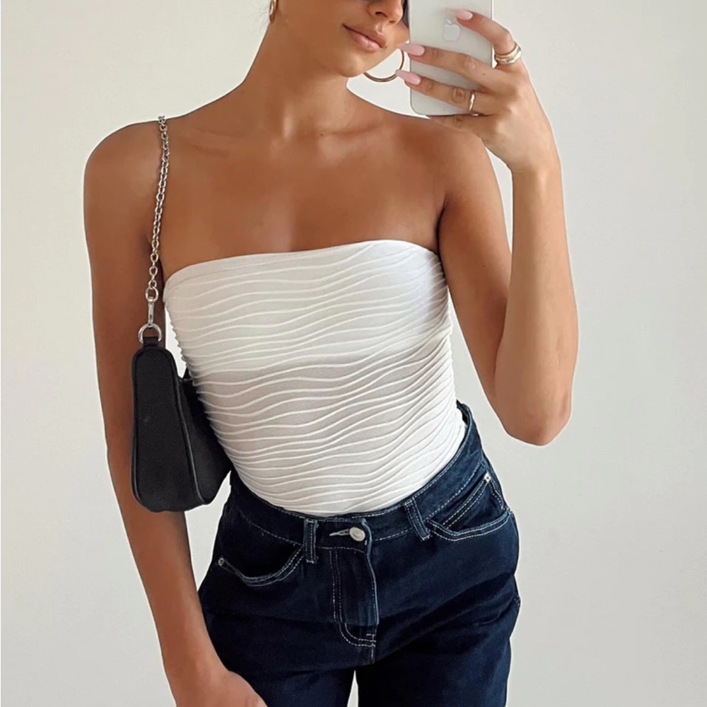 Princess Polly MAKENA STRAPLESS BODYSUIT WHITE